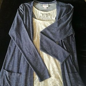 LLR Sarah Cardigan- Blue and White Stripes